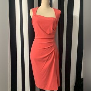 Bebe Coral Dress w/ Asymmetrical Neckline